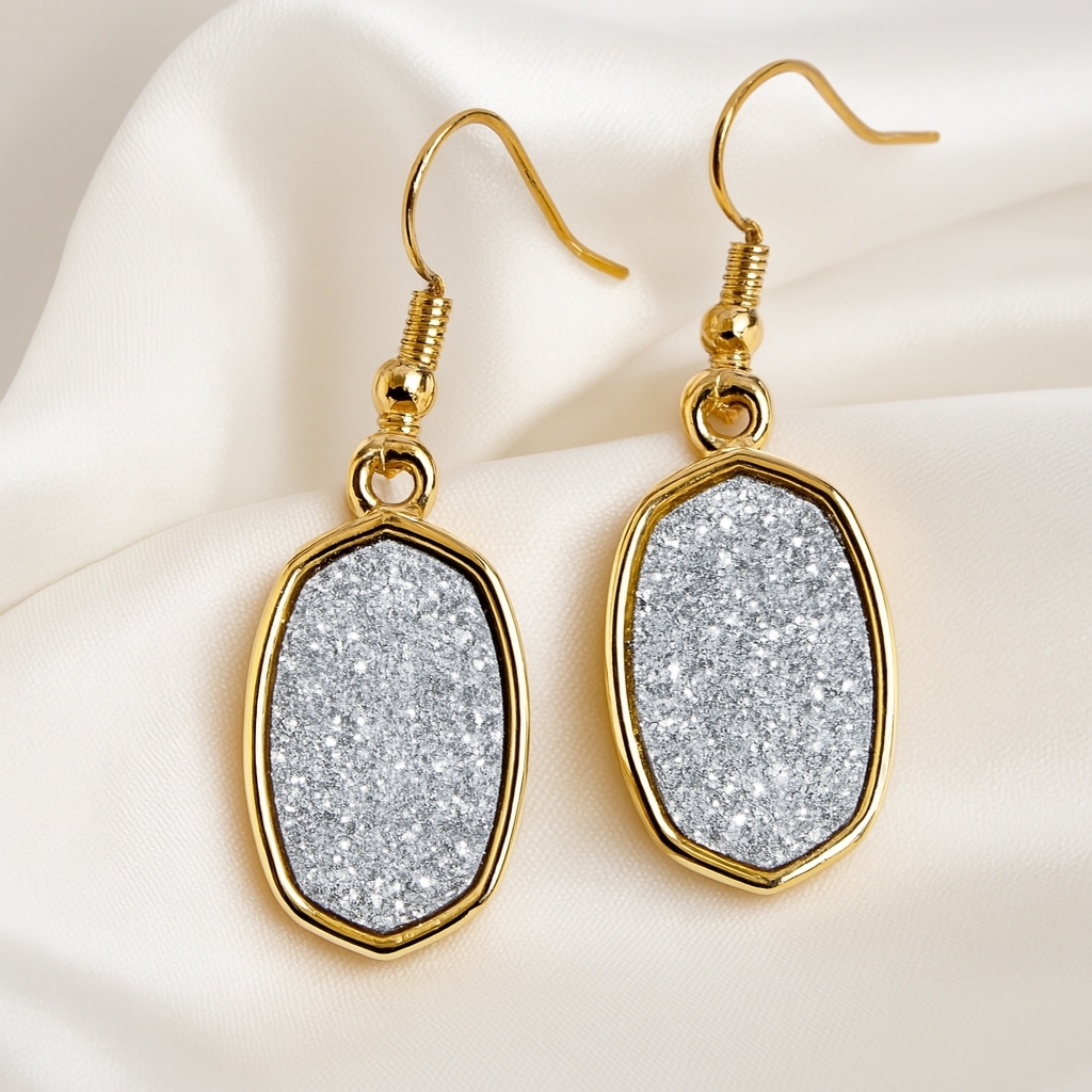 Jasmine Lane Gold-Framed Glitter Oval Earrings Hypoallergenic Luxury Jewelry